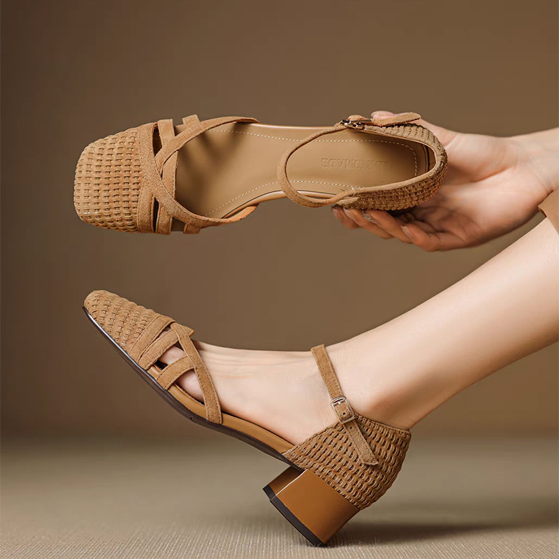 Ankle Strap Attachment - Retro Weave High Heel Sandals Women