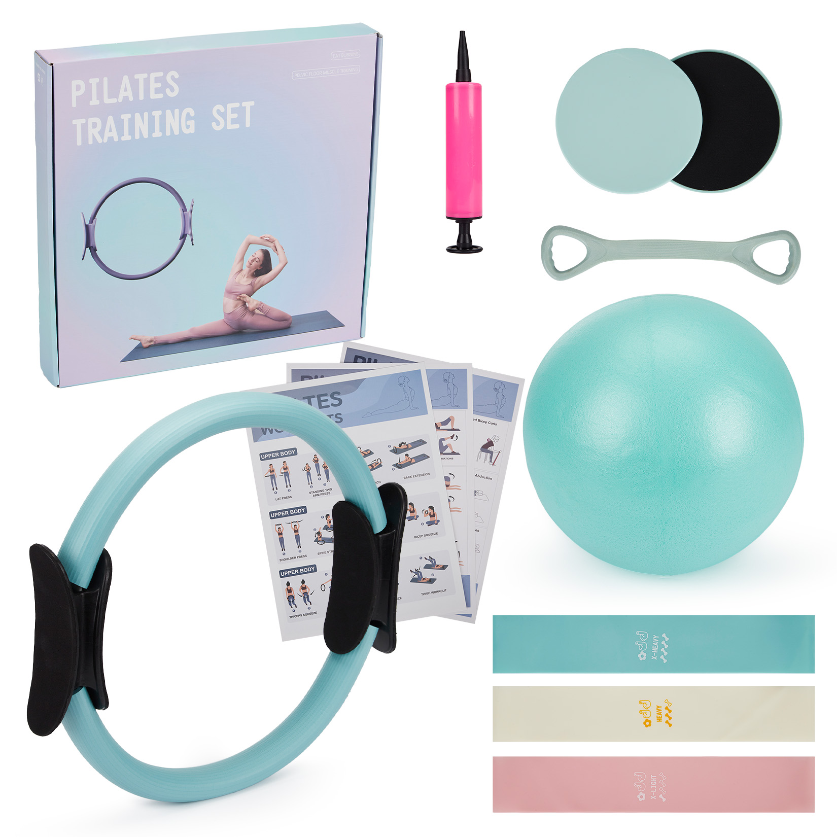 Gliding Disc Slider - Pilates Training Set, 6-in-1 Pilates Ring,